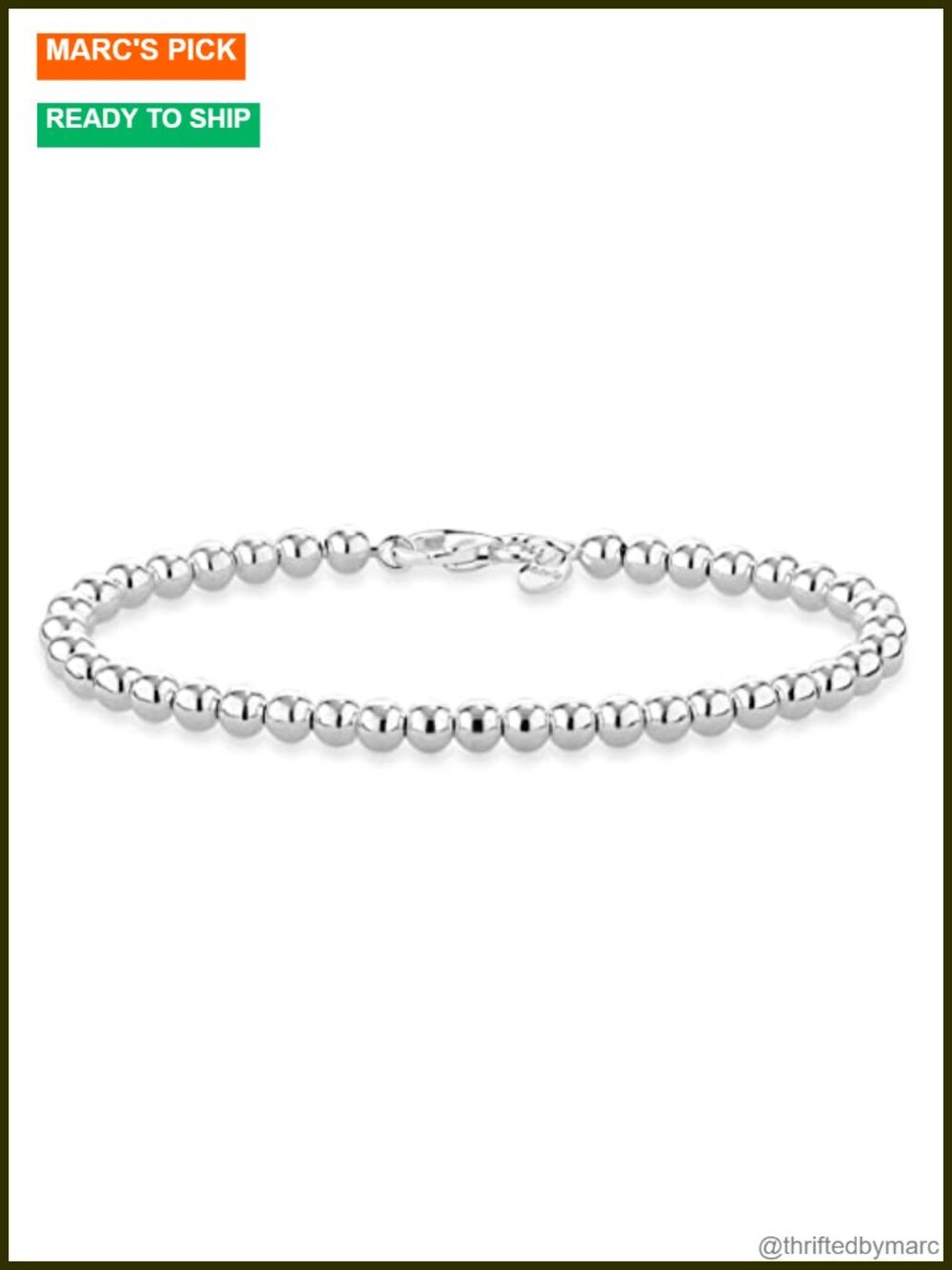 Italian Silver 925 Beaded Ball Bracelet 4mm Women's